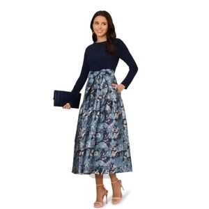 Adrianna Papell Navy and Blue Jacquard Dress Size 4